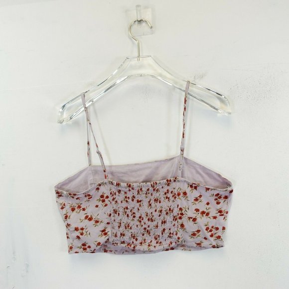 AMERICAN EAGLE Women's Mauve Purple Red Crop Top Blouse MEDIUM Floral Strappy - Picture 8 of 8